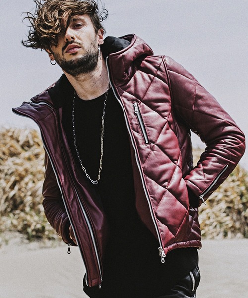NO ID.】Sheep Leather 2-Way Padded Hooded Blouson / シープ レザー