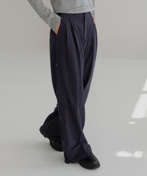 stripe wide pants/ストライプワイドパンツ（スラックス）｜haek（ハク