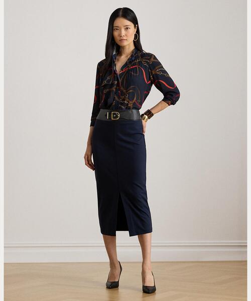 バックルトリム ポンチ ペンシル ミディ スカート（スカート）｜LAUREN