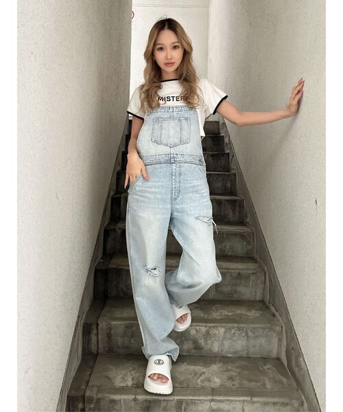 GYDA（ジェイダ）の「ダメージルーズデニムサロペット（サロペット