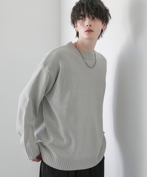 セール】ウォッシャブル5ゲージロングオーバーサイズ クルーネック