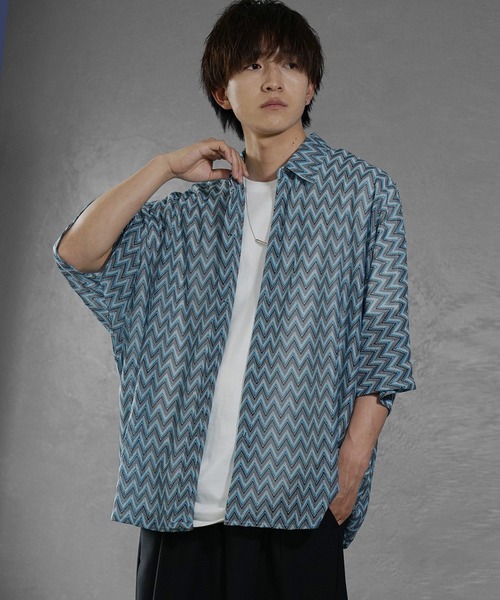 MinoriTY】ジグザグ柄エアリーシアーシャツ メッシュトップス 透かし