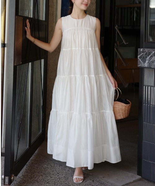 テンセルリッチオーガンティアードワンピース（ワンピース）｜anuans