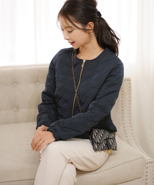 2WAY ショート丈 キルティング ノーカラー中綿 ジャケット le reve