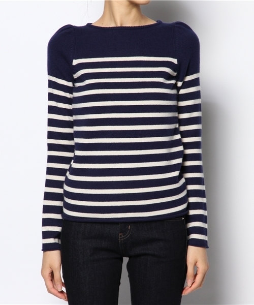 Drawer（ドゥロワー）の「DRAWER カシミヤ9G ボーダーパフスリーブ