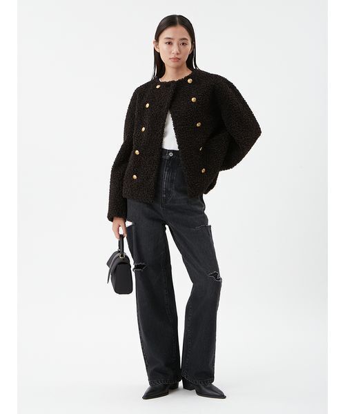 Mila Owen（ミラオーウェン）の「金釦カールファージャケット（ノー