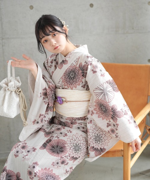 utatane（ウタタネ）の「浴衣3点セット 綿麻 茶色ぼかしの菊づくし