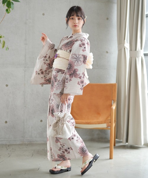 utatane（ウタタネ）の「浴衣3点セット 綿麻 茶色ぼかしの菊づくし