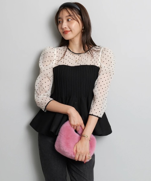 ドットブラウスレイヤードニット（ニット/セーター）｜JUSGLITTY