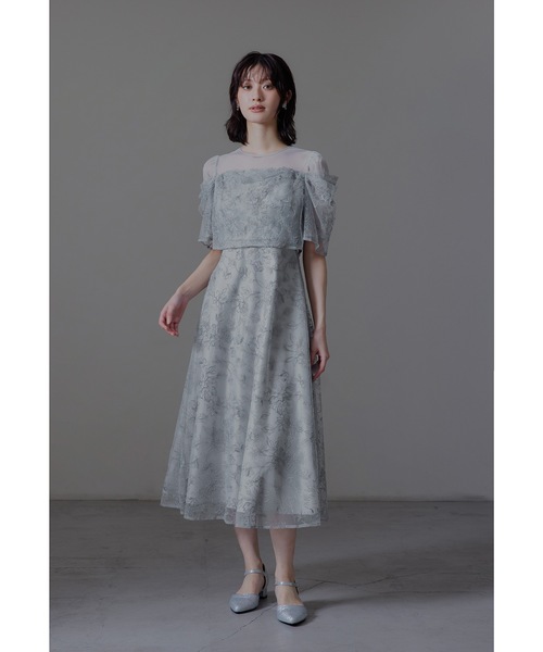 ラメレースドレープフレアドレス パーティードレス オケージョンドレス