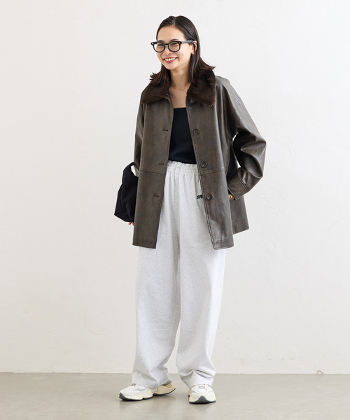 ウォッシャブル フェイクレザーファー襟付カバーオール（カバーオール