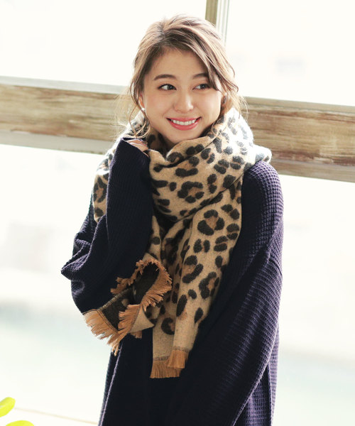 レオパード柄大判ストール＊レディース/マフラー/小物/ヒョウ柄/豹柄