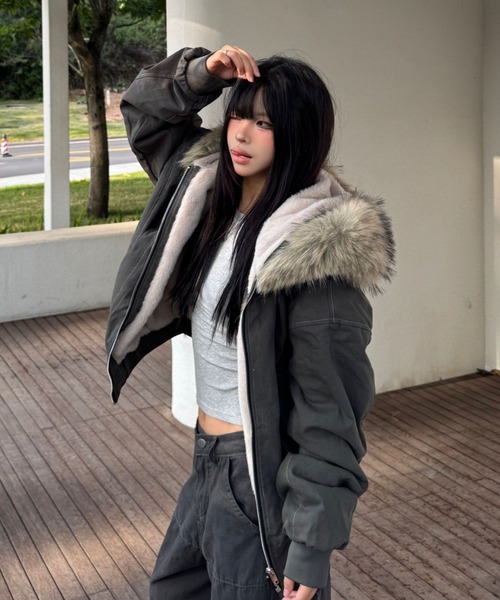 セール】フード付きステッチボアブルゾン（ブルゾン）｜LAC-VERT