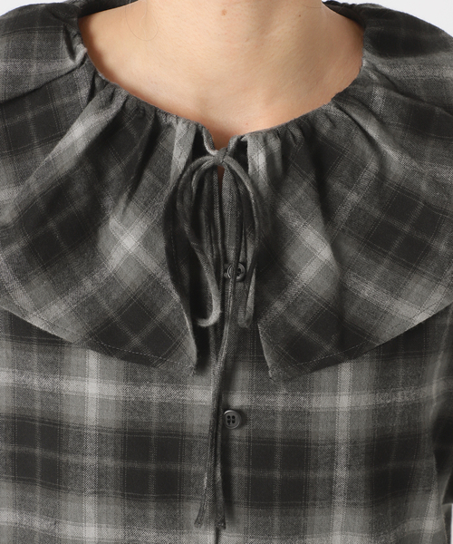 セール】《追加2》BLACK フリルチェックブラウス（シャツ/ブラウス
