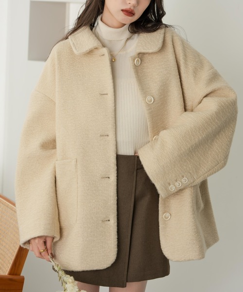 hinari（ヒナリ）の「ステンカラーシャギーミドルコート（その他