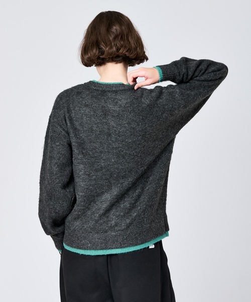 CREW NECK BRUSHED LAYERED CARDIGAN / クルーネックブラッシュド