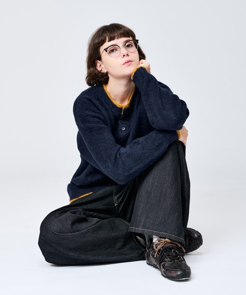 CREW NECK BRUSHED LAYERED CARDIGAN / クルーネックブラッシュド