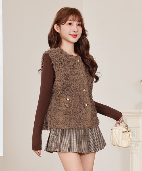 セール】プードルファー メタル ボタン ダブルポケット ベスト（ベスト