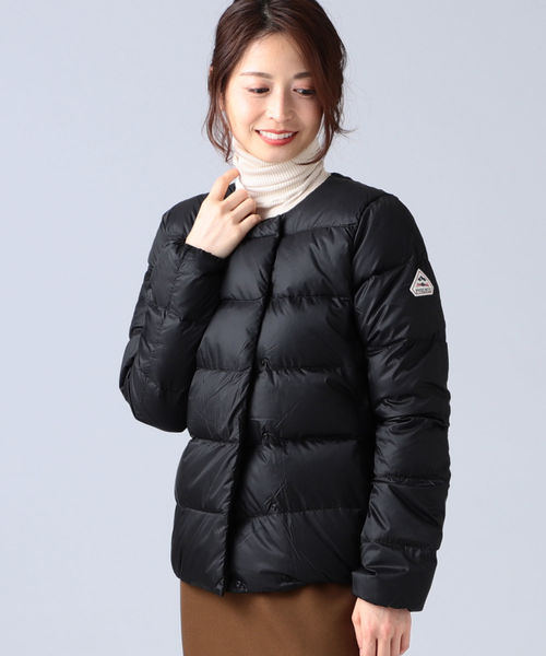PYRENEX ノーカラーダウンジャケットJP 38 カンヌブラック