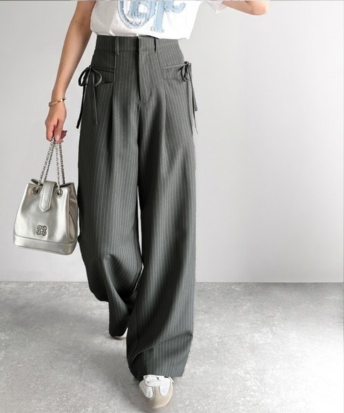 セール】【mily bilet】インして映える♪タック入りリボンストレート