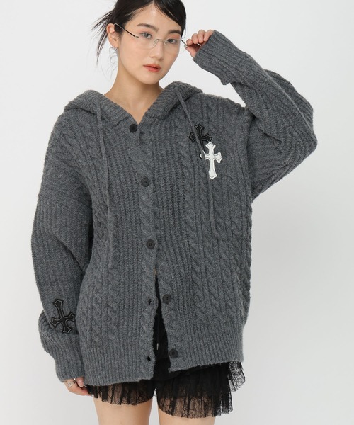 UNISEX】LAND MUSEUM／クロスケーブルフードカーディガン