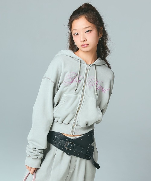 PIGMENT DYED SCRIPT LOGO COMPACT ZIP UP SWEAT HOODIE（パーカー