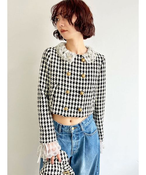 セール】[L.B CANDY STOCK]スカラップビジューアタッチドジャケット