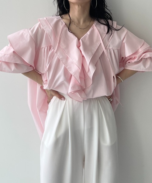 セール】big collar frill blouse / 付け襟風ビッグカラーフリル