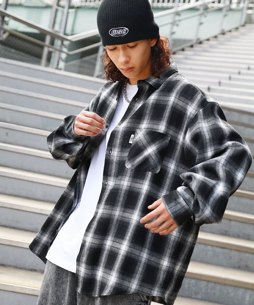 セール】ヴィンテージ加工 オンブレチェック長袖ラウンドカット