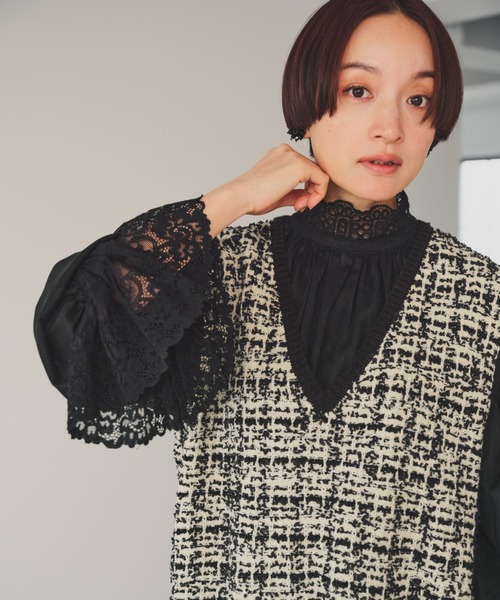 セール】襟袖レースプチハイネックブラウス（シャツ/ブラウス）｜PUAL