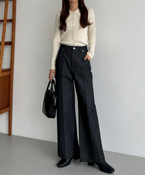 callautia（カラウティア）の「ワイドレッグデニムパンツ（デニム