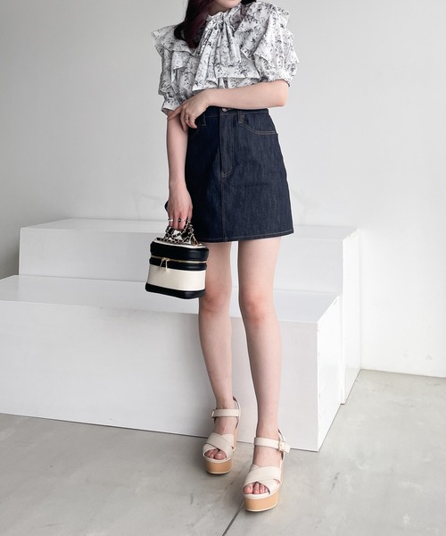 Heather（ヘザー）の「色移りしないデニムミニスカート 182964（デニム