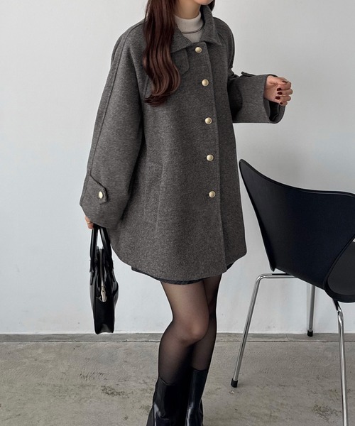 セール】ゴールドボタンミドルコート（ステンカラーコート