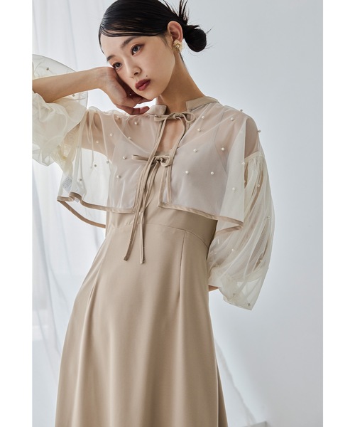 パールチュールボレロセットドレス キャミワンピース 2点セット リボン
