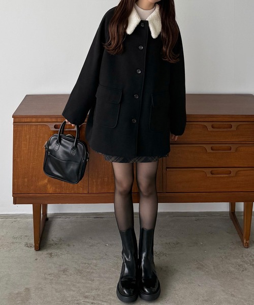 セール】ボアカラーミドルコート（ステンカラーコート）｜callautia