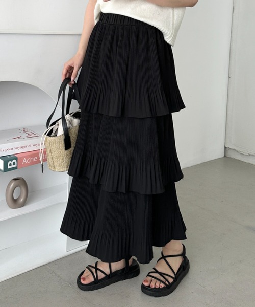 セール】3段ティアードフリル カンカンロング丈スカート（スカート