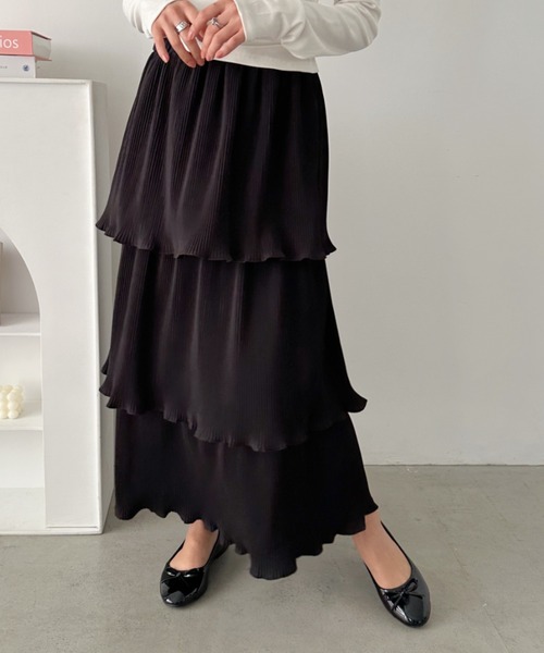 セール】3段ティアードフリル カンカンロング丈スカート（スカート