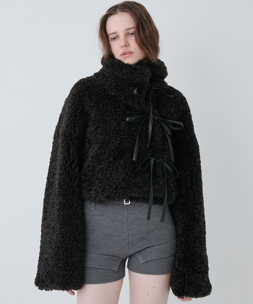 セール】Synthetic Fur Lace-up Jacket/シンセティックファー レース