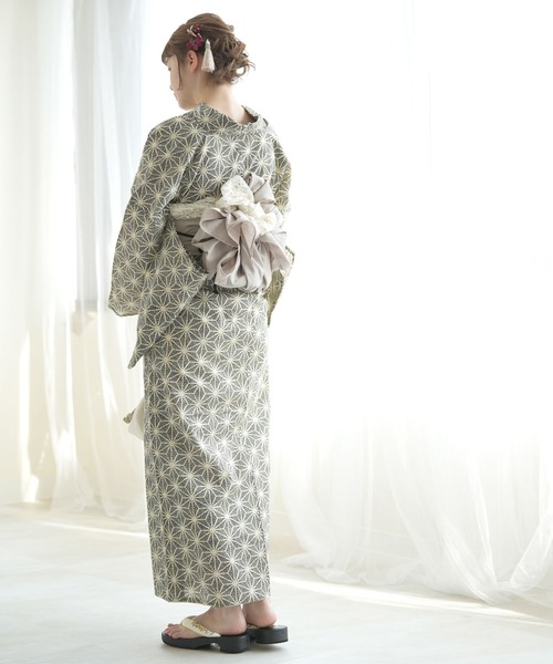 utatane（ウタタネ）の「浴衣3点セット 綿麻 モノクロ点描麻の葉（浴衣