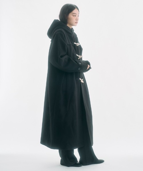 セール】high-neck hooded long duffle coat / ハイフードロング