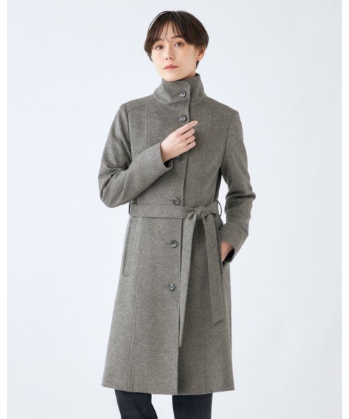 セール】【カシミヤ混ウール】スタンドカラーベルテッドコート