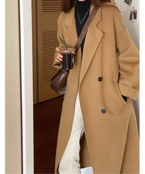 ダブルブレスト ウールライクロングコート（チェスターコート）｜AMAJI