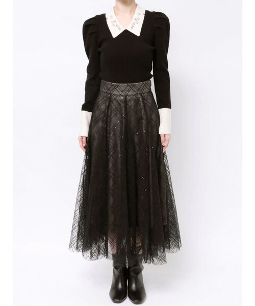 dazzlin（ダズリン）の「スパンコールチュールチェックスカート