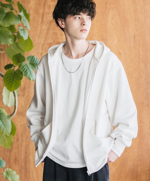 セール】ルーズシルエット 裏起毛無地フルジップパーカー（パーカー