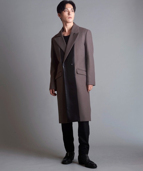 セール】【NO ID.】Synthetic Leather Switch Chester Coat