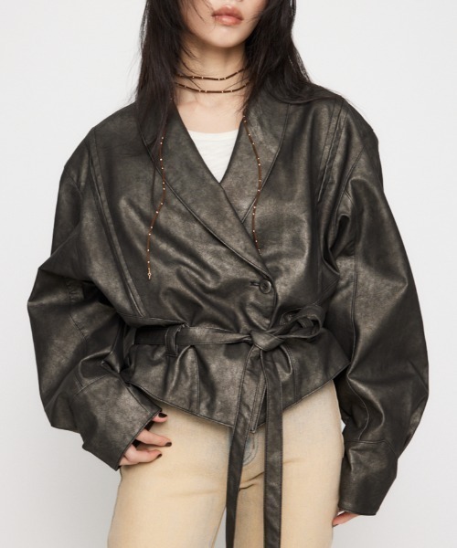 セール】BIG SLEEVE FAUX LEATER ジャケット（テーラードジャケット