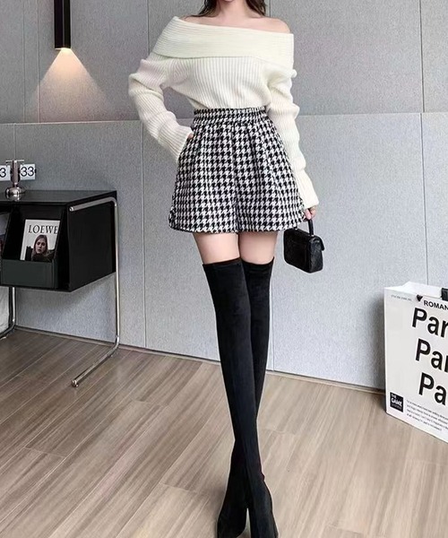 セール】千鳥柄ウエストゴムショートパンツ（その他パンツ