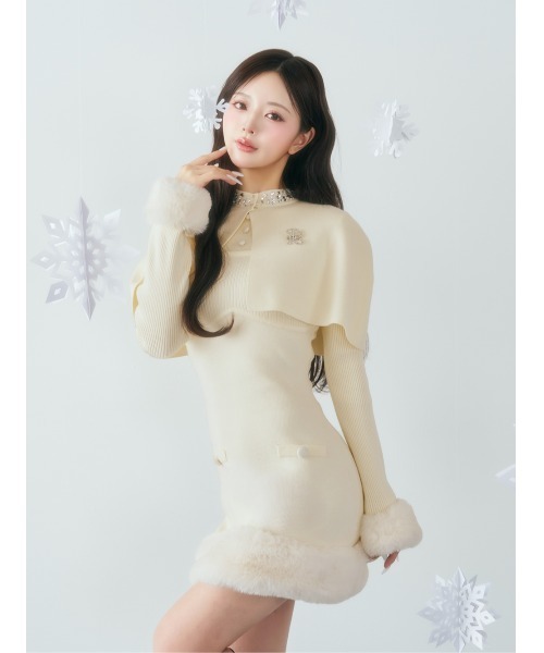 ビジューケープニットミニワンピース（ワンピース）｜Darich