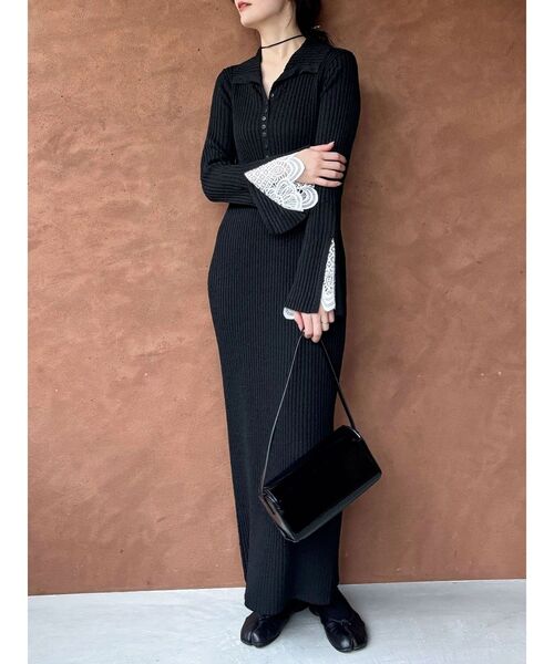 レーススリーブネップリブニットワンピース（ワンピース）｜LAGUNAMOON