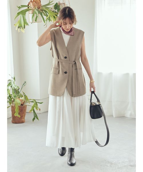 セール】共ベルト付きオーバーサイズノーカラーベスト（その他アウター